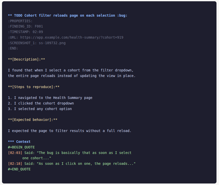 An ettool finding: structured bug report with correlated voice observations