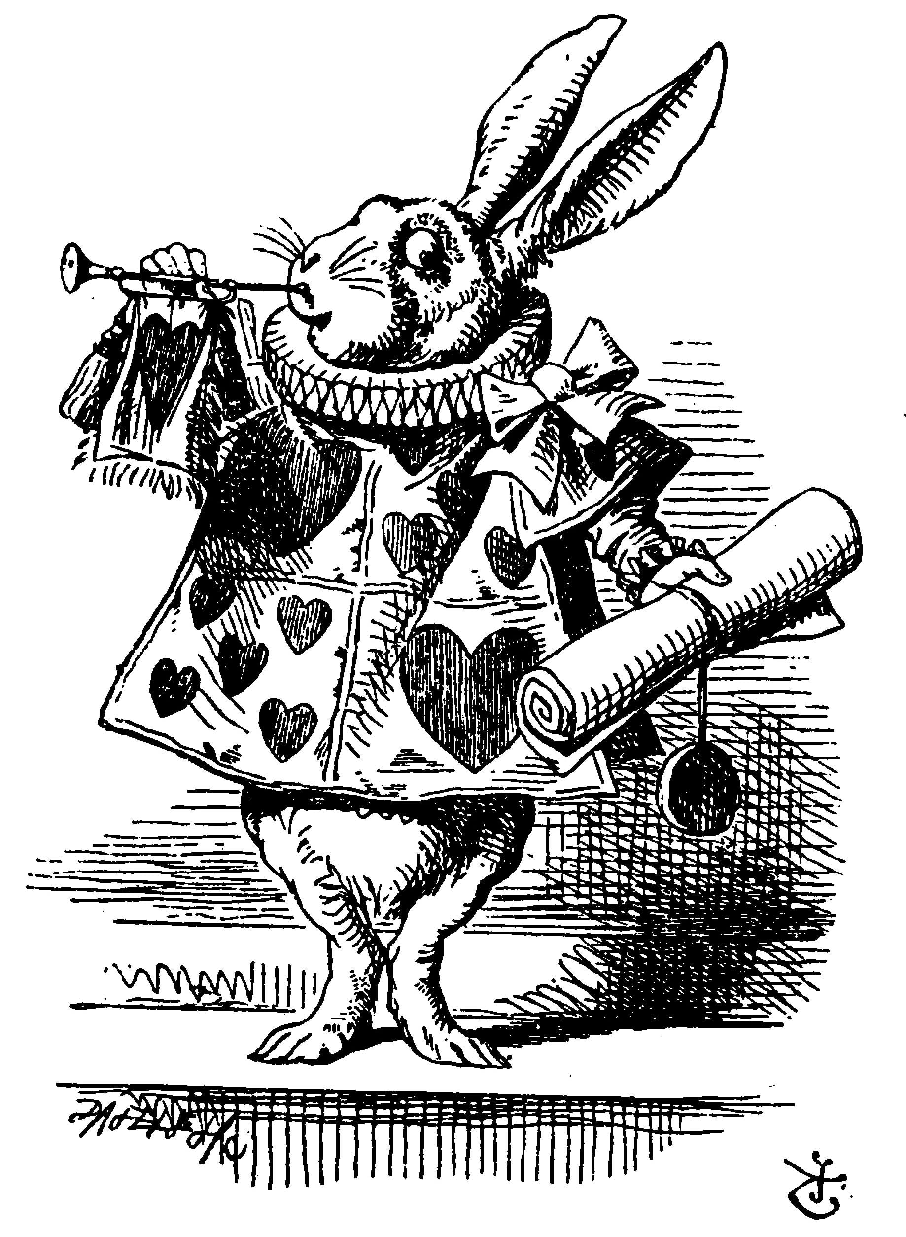 Tenniel's White Rabbit as court herald, composed and in control